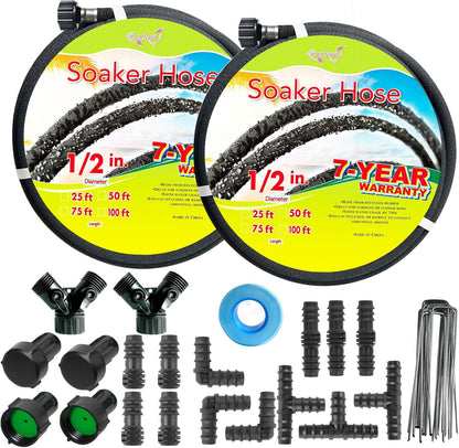 Soaker Hose 50 ft 2 Pack Upgraded Accessories 1/2" Garden Drip Hoses