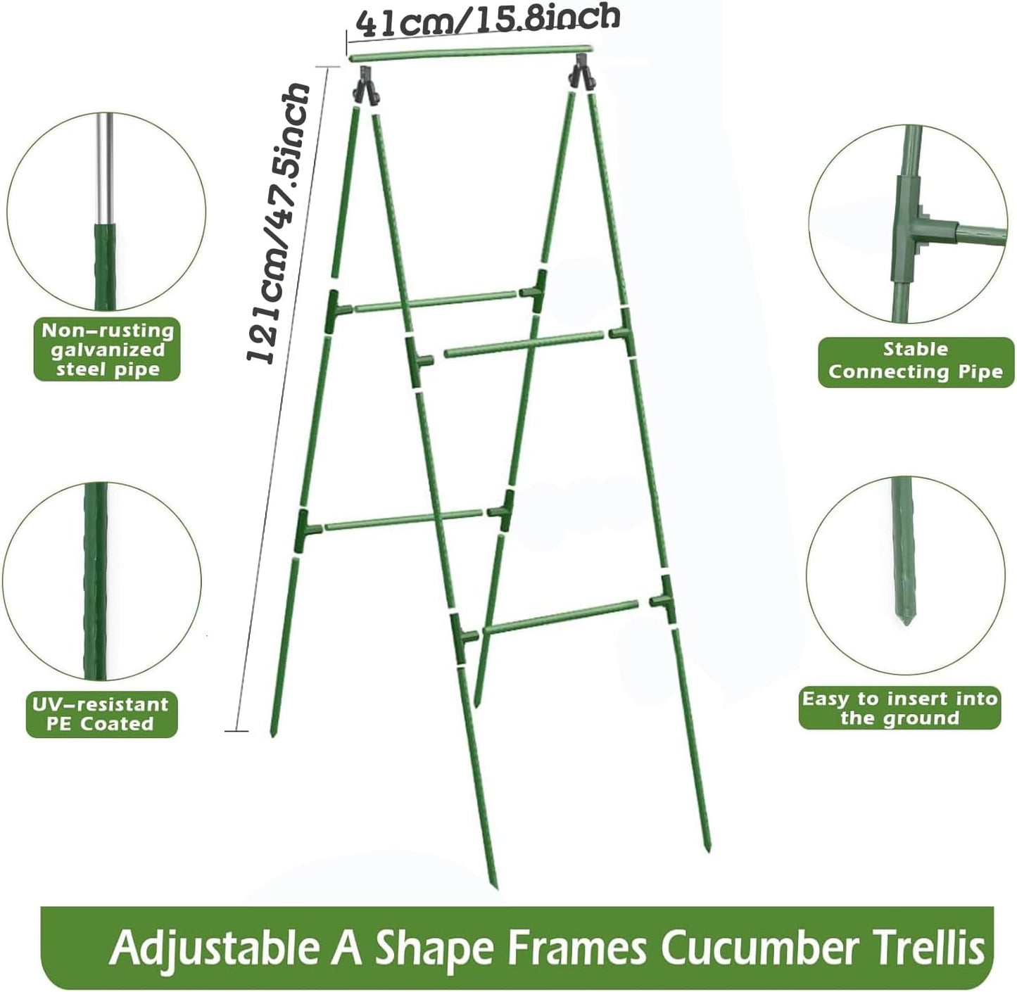 Small Size Garden Cucumber Trellis for Climbing Plants Outdoor, 47x16 inch A Frame Cucumber Trellis for Garden Raised Bed, Plant Support for Vegetable Vine Pea Bean, with Netting