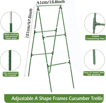 Small Size Garden Cucumber Trellis for Climbing Plants Outdoor, 47x16 inch A Frame Cucumber Trellis for Garden Raised Bed, Plant Support for Vegetable Vine Pea Bean, with Netting