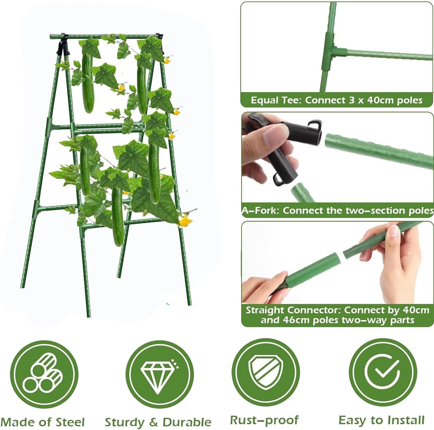 Small Size Garden Cucumber Trellis for Climbing Plants Outdoor, 47x16 inch A Frame Cucumber Trellis for Garden Raised Bed, Plant Support for Vegetable Vine Pea Bean, with Netting