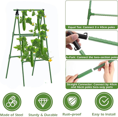 Small Size Garden Cucumber Trellis for Climbing Plants Outdoor, 47x16 inch A Frame Cucumber Trellis for Garden Raised Bed, Plant Support for Vegetable Vine Pea Bean, with Netting