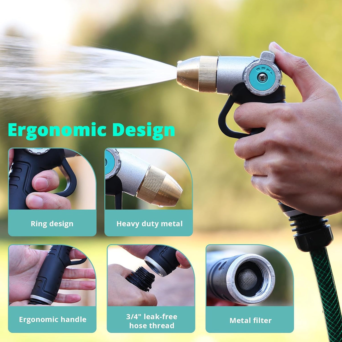 Garden Hose Nozzle Sprayer, Heavy Duty Metal Water Garden Nozzle