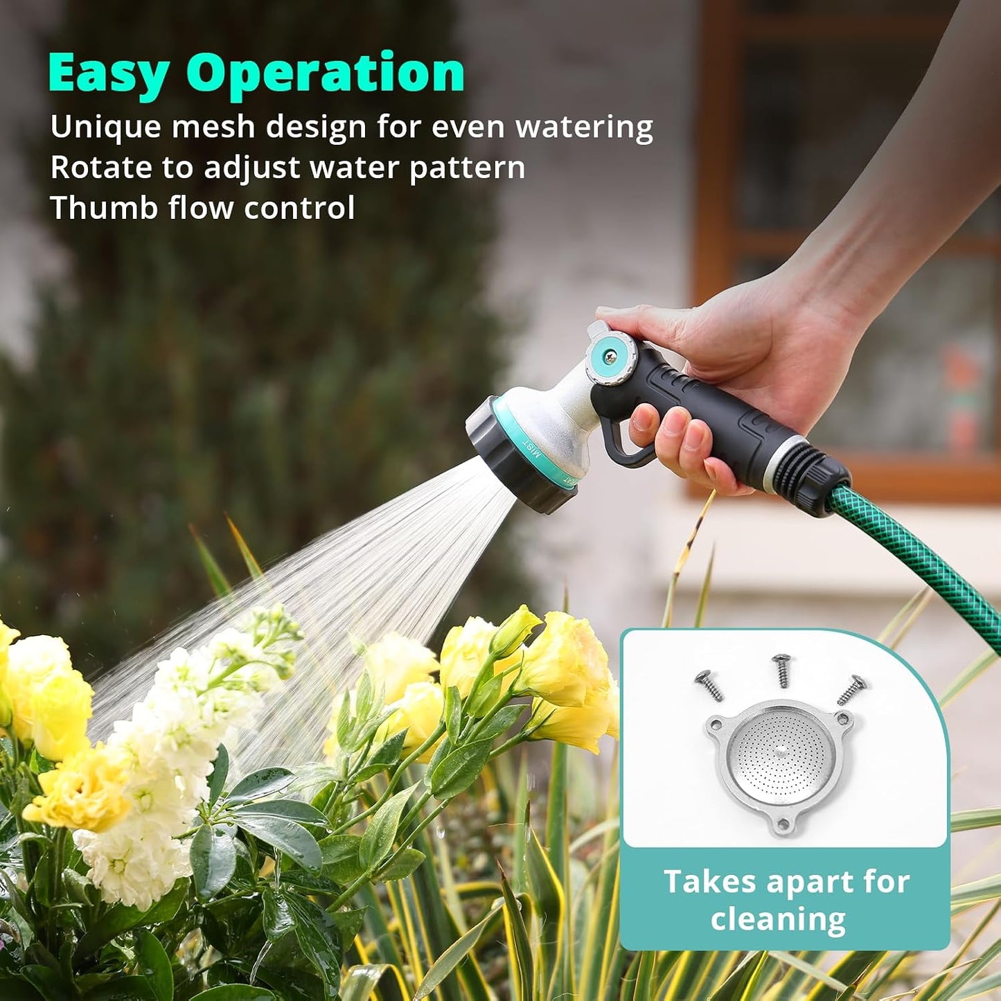 Garden Hose Nozzle Sprayer, Heavy Duty Metal Water Garden Nozzle