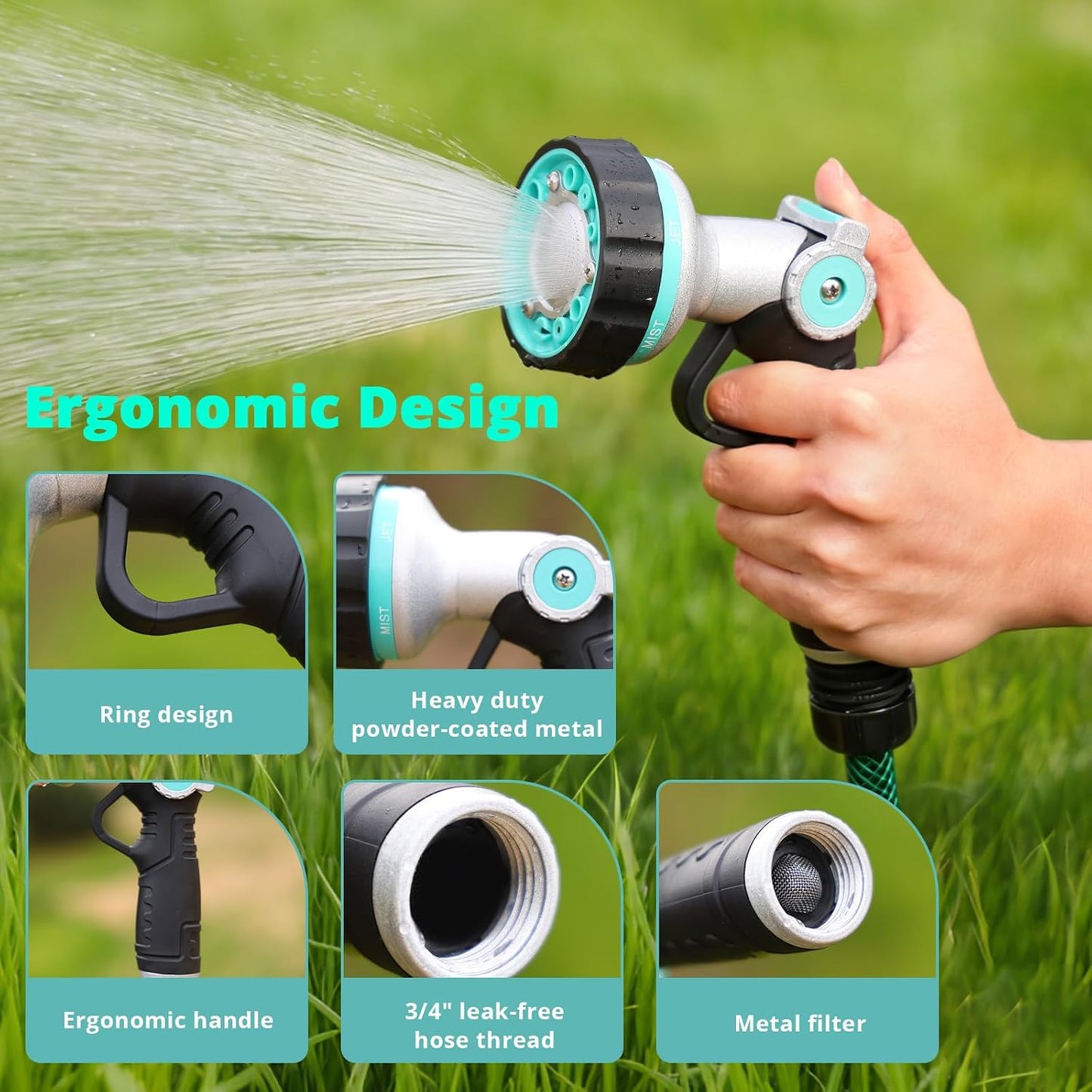 Garden Hose Nozzle Sprayer, Heavy Duty Metal Water Garden Nozzle