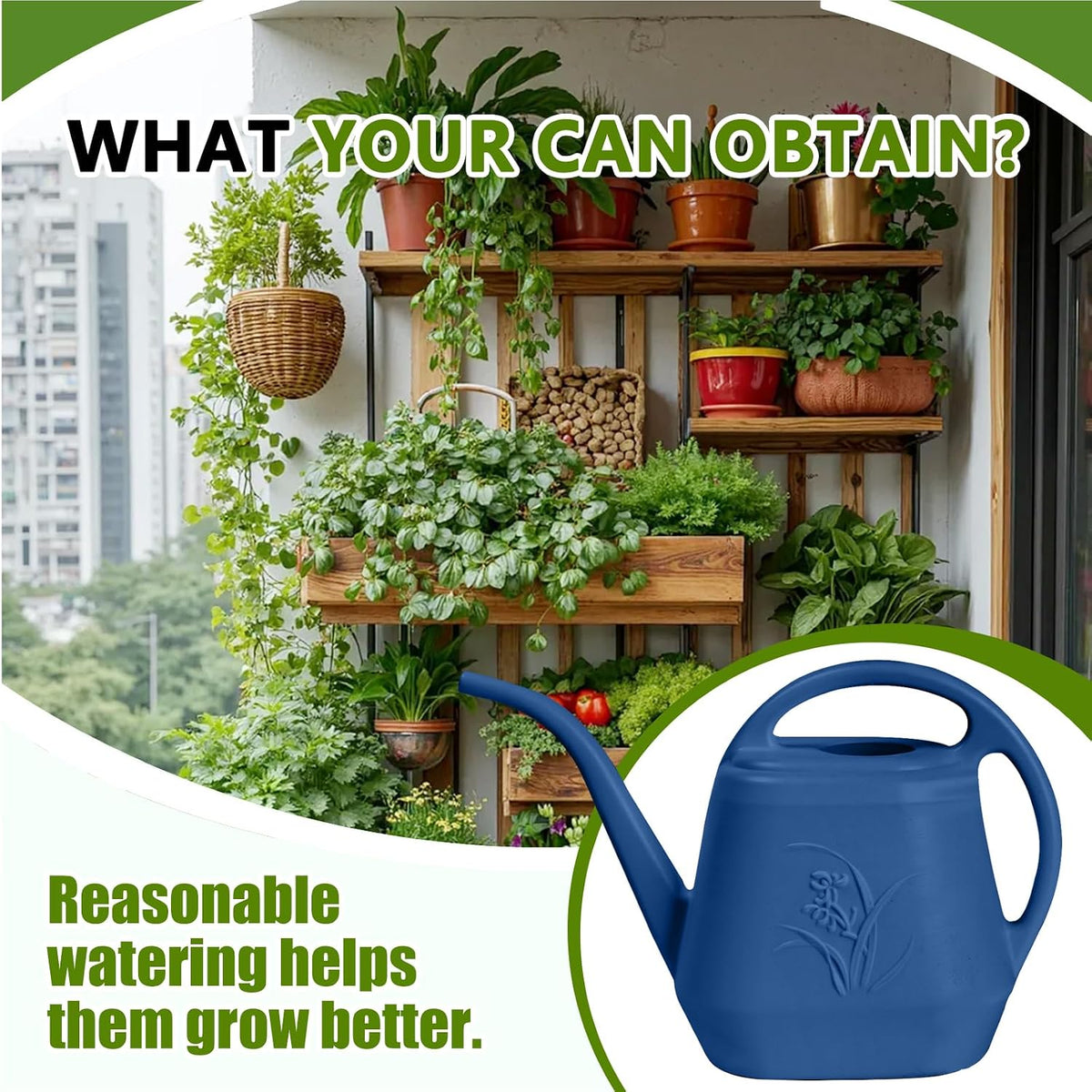 Plastic Watering Can - for Indoor and Outdoor Home Garden Plants - with Long Spout - Blue - 1/2 Gallon