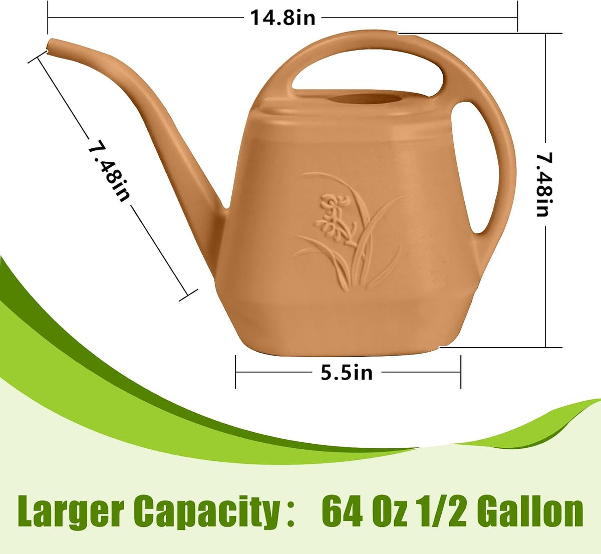 Plastic Watering Can - for Indoor and Outdoor Home Garden Plants - with Long Spout - Blue - 1/2 Gallon