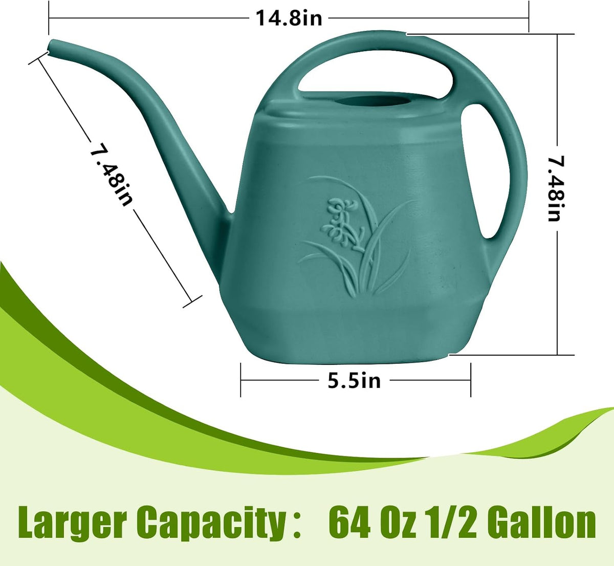 Plastic Watering Can - for Indoor and Outdoor Home Garden Plants - with Long Spout - Blue - 1/2 Gallon