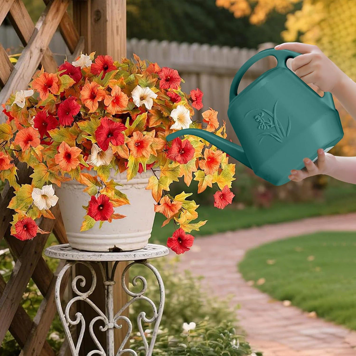 Plastic Watering Can - for Indoor and Outdoor Home Garden Plants - with Long Spout - Blue - 1/2 Gallon