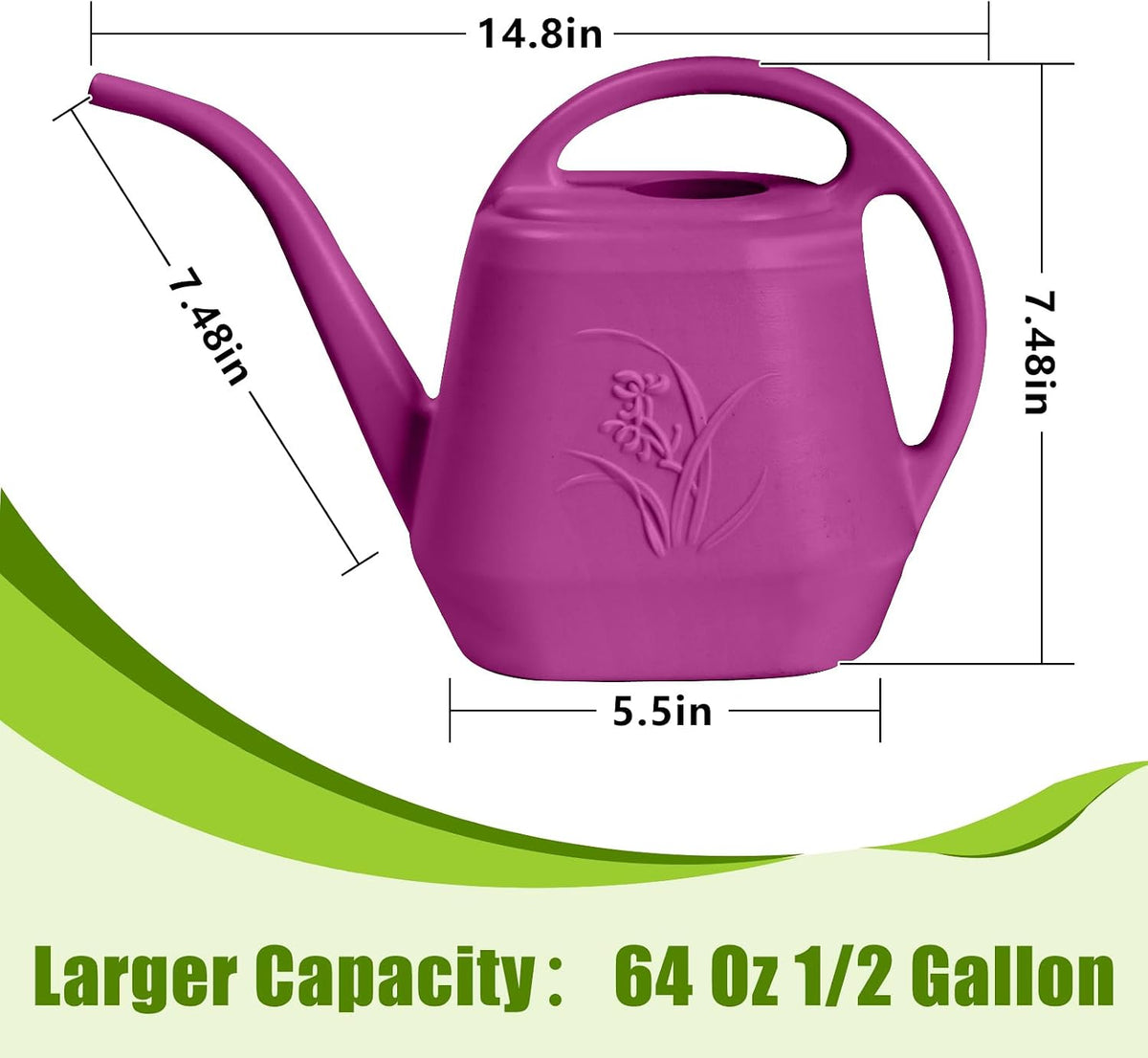 Plastic Watering Can - for Indoor and Outdoor Home Garden Plants - with Long Spout - Blue - 1/2 Gallon