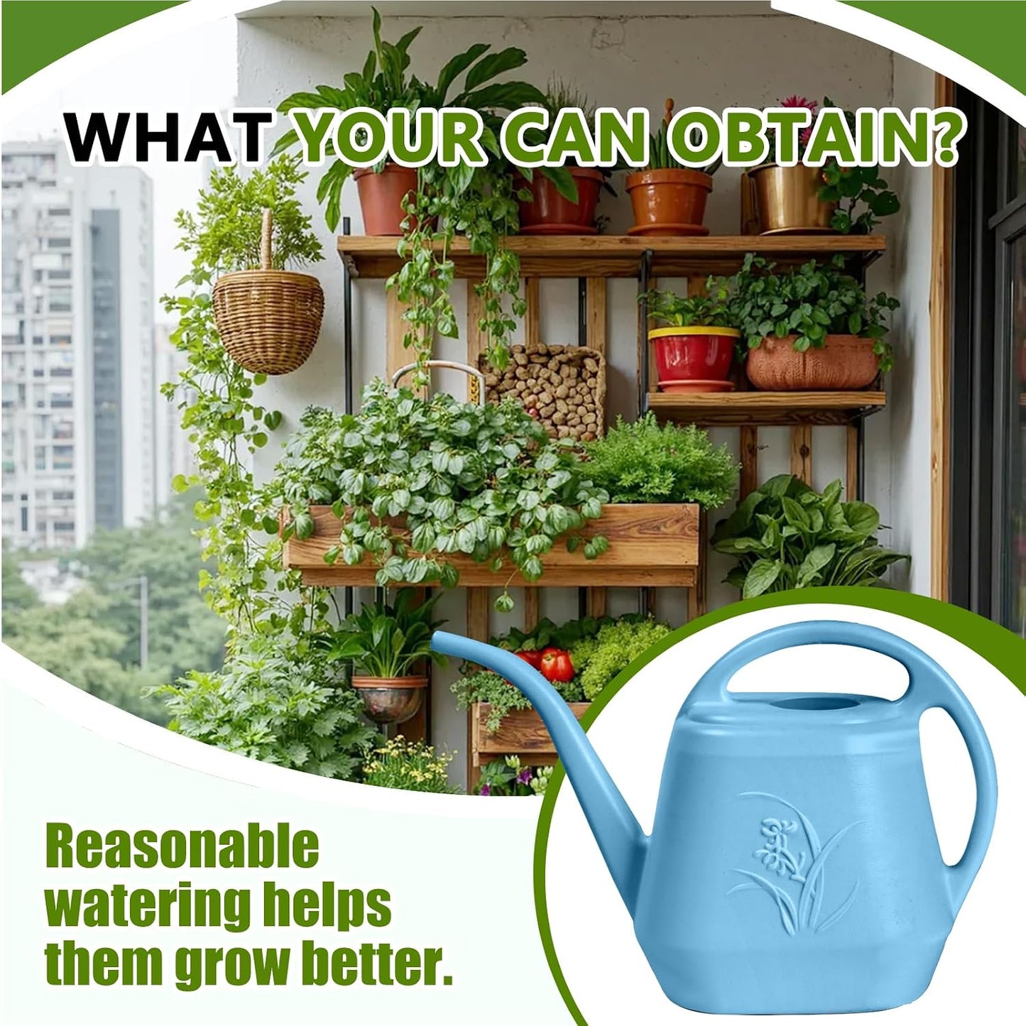 Plastic Watering Can - for Indoor and Outdoor Home Garden Plants - with Long Spout - Blue - 1/2 Gallon