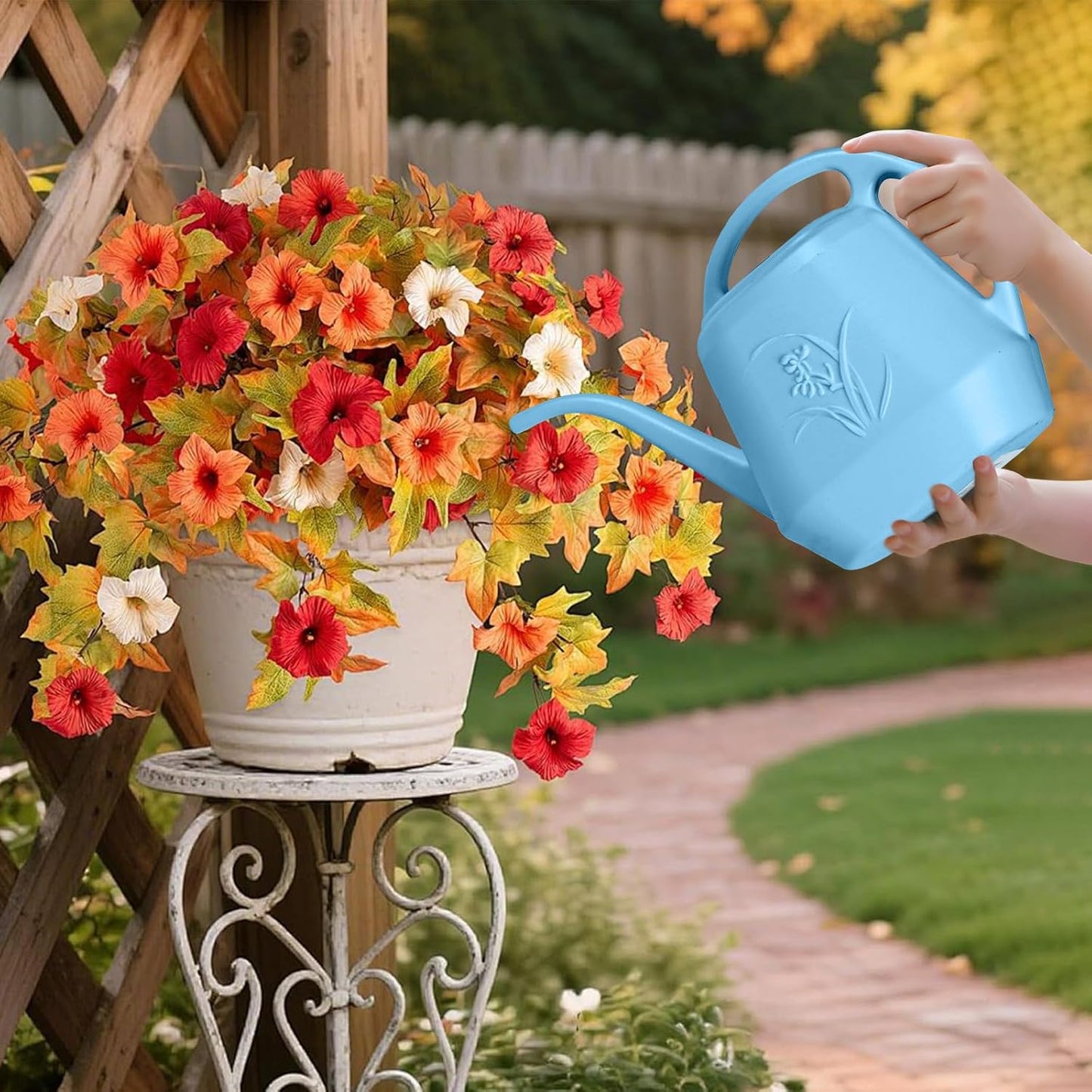 Plastic Watering Can - for Indoor and Outdoor Home Garden Plants - with Long Spout - Blue - 1/2 Gallon