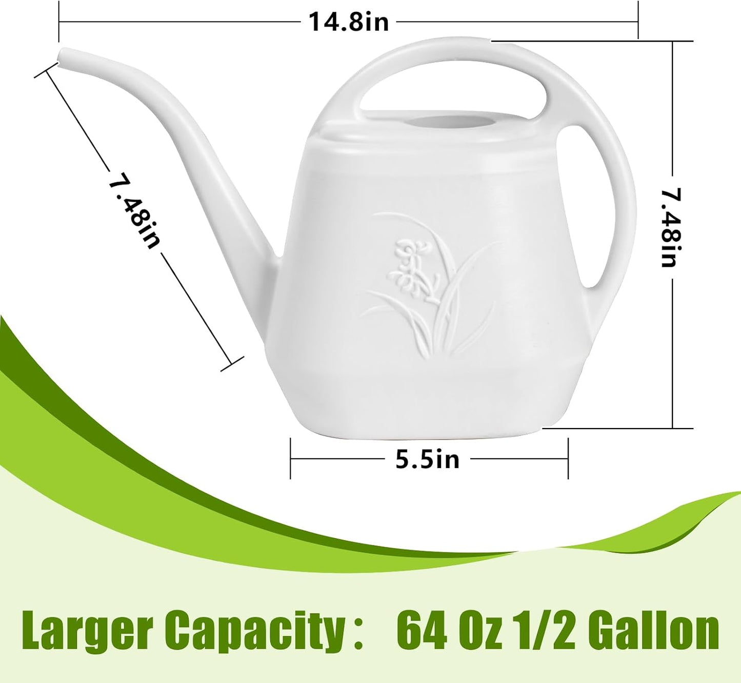 Plastic Watering Can - for Indoor and Outdoor Home Garden Plants - with Long Spout - Blue - 1/2 Gallon