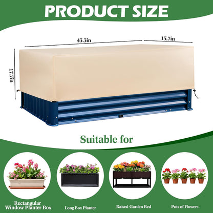 Plant Freeze Protection Cover 2 Pack with Elastic Drawstring, 3.54 oz/yd² Winter Frost Blanket Cloth Planter Box Covers for Raised Garden Bed Outdoor Flowers Potted, 43.3 x 15.7 x 17.7INCH
