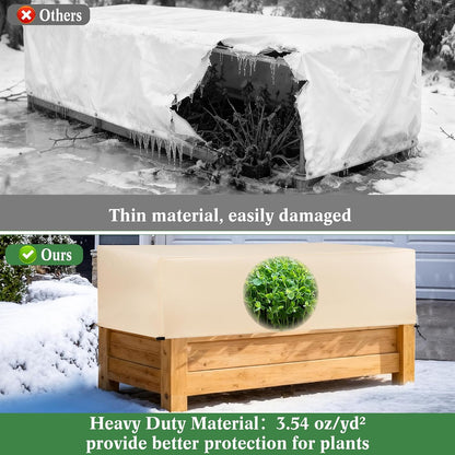 Plant Freeze Protection Cover 2 Pack with Elastic Drawstring, 3.54 oz/yd² Winter Frost Blanket Cloth Planter Box Covers for Raised Garden Bed Outdoor Flowers Potted, 43.3 x 15.7 x 17.7INCH