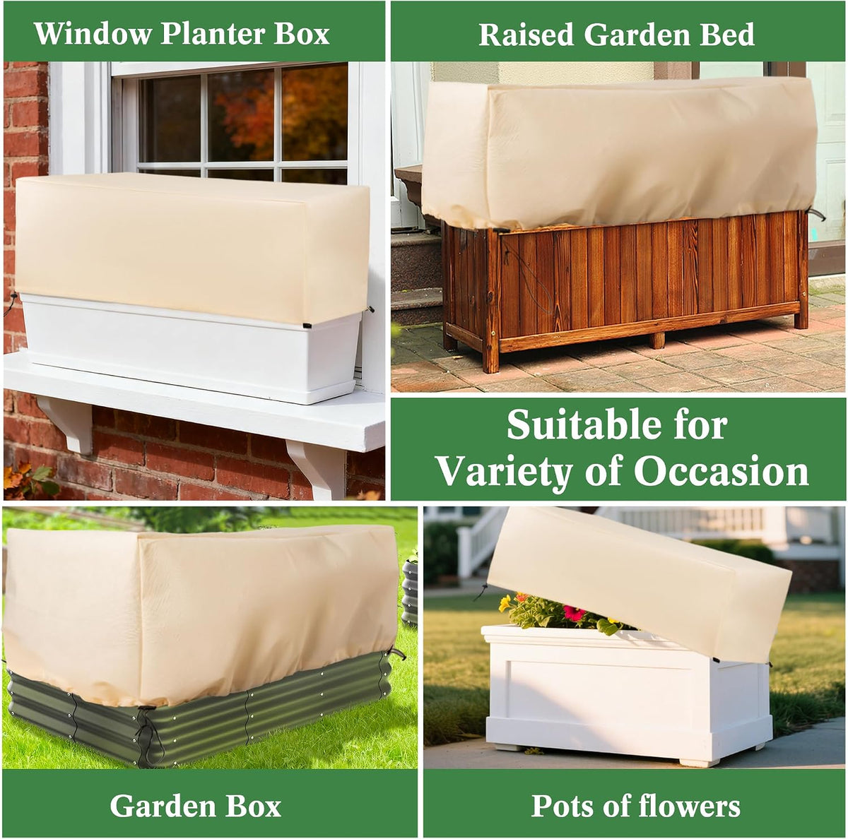 Plant Freeze Protection Cover 2 Pack with Elastic Drawstring, 3.54 oz/yd² Winter Frost Blanket Cloth Planter Box Covers for Raised Garden Bed Outdoor Flowers Potted, 43.3 x 15.7 x 17.7INCH
