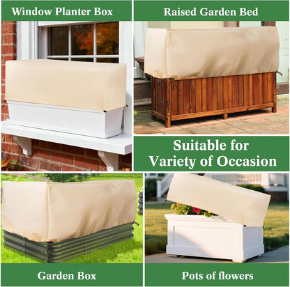 Plant Freeze Protection Cover 2 Pack with Elastic Drawstring, 3.54 oz/yd² Winter Frost Blanket Cloth Planter Box Covers for Raised Garden Bed Outdoor Flowers Potted, 43.3 x 15.7 x 17.7INCH