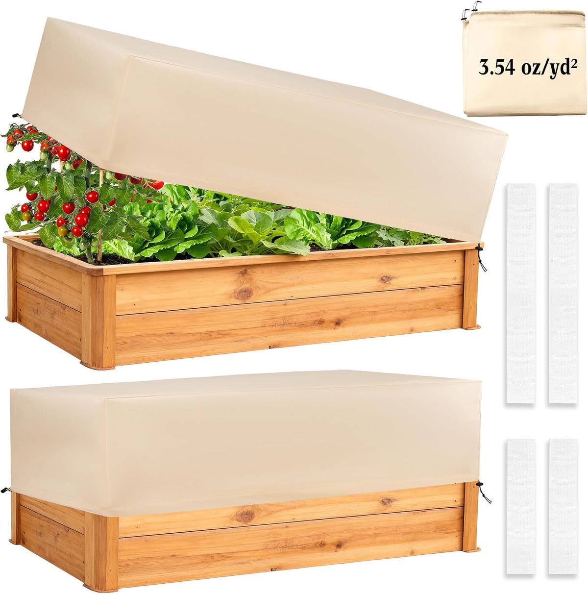 Plant Freeze Protection Cover 2 Pack with Elastic Drawstring, 3.54 oz/yd² Winter Frost Blanket Cloth Planter Box Covers for Raised Garden Bed Outdoor Flowers Potted, 43.3 x 15.7 x 17.7INCH