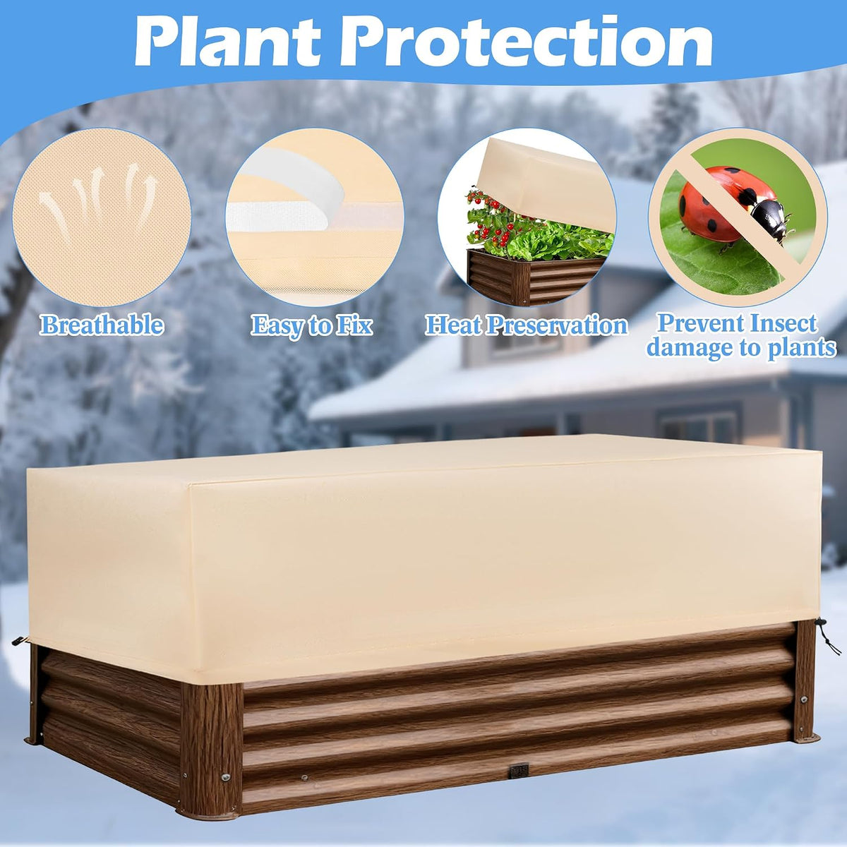 Plant Freeze Protection Cover 2 Pack with Elastic Drawstring, 3.54 oz/yd² Winter Frost Blanket Cloth Planter Box Covers for Raised Garden Bed Outdoor Flowers Potted, 43.3 x 15.7 x 17.7INCH