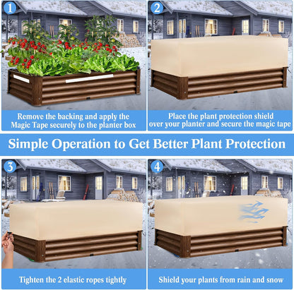 Plant Freeze Protection Cover 2 Pack with Elastic Drawstring, 3.54 oz/yd² Winter Frost Blanket Cloth Planter Box Covers for Raised Garden Bed Outdoor Flowers Potted, 43.3 x 15.7 x 17.7INCH