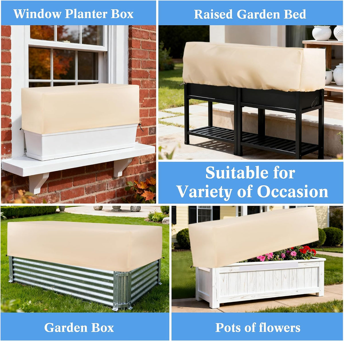 Plant Freeze Protection Cover 2 Pack with Elastic Drawstring, 3.54 oz/yd² Winter Frost Blanket Cloth Planter Box Covers for Raised Garden Bed Outdoor Flowers Potted, 43.3 x 15.7 x 17.7INCH