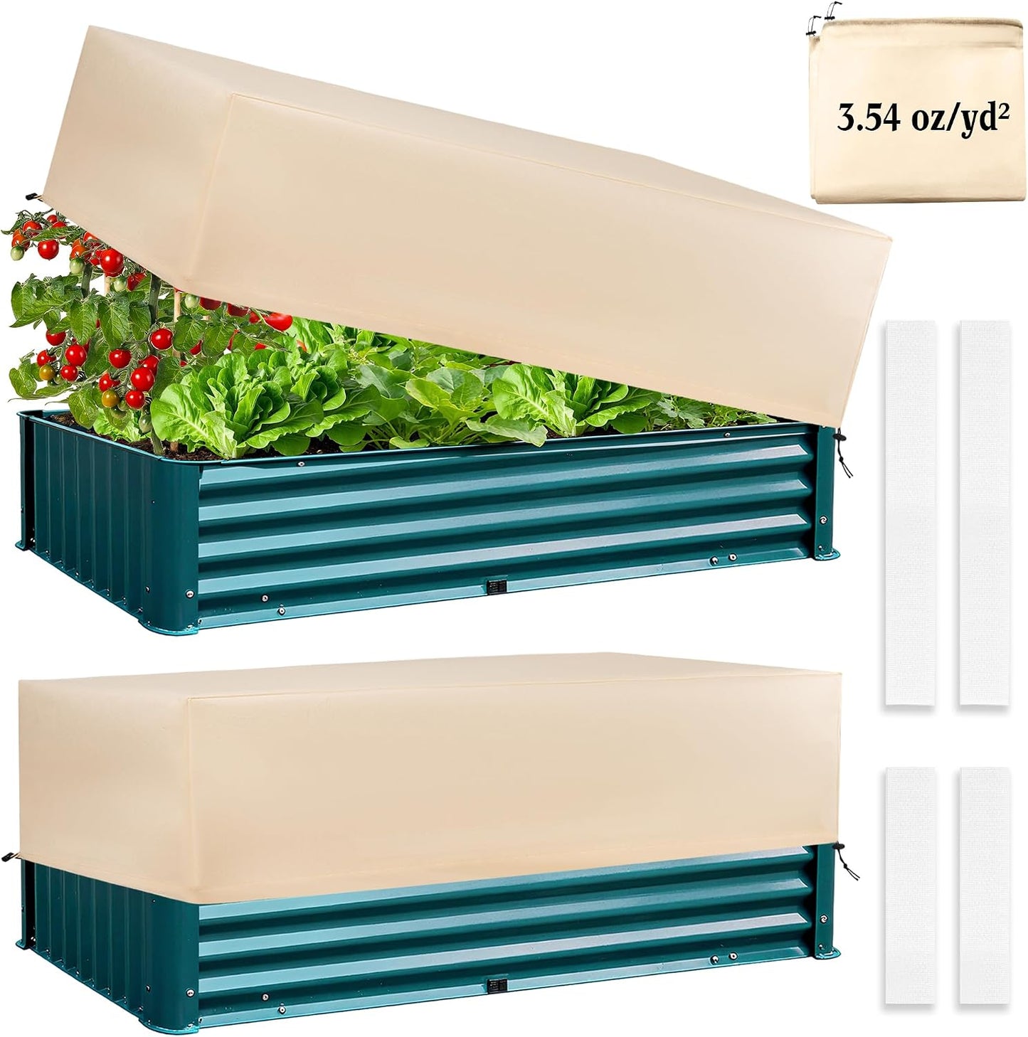 Plant Freeze Protection Cover 2 Pack with Elastic Drawstring, 3.54 oz/yd² Winter Frost Blanket Cloth Planter Box Covers for Raised Garden Bed Outdoor Flowers Potted, 43.3 x 15.7 x 17.7INCH