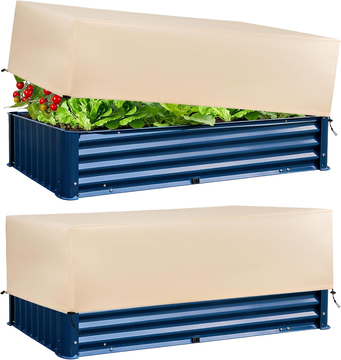 Plant Freeze Protection Cover 2 Pack with Elastic Drawstring, 3.54 oz/yd² Winter Frost Blanket Cloth Planter Box Covers for Raised Garden Bed Outdoor Flowers Potted, 43.3 x 15.7 x 17.7INCH