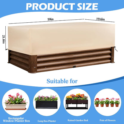 Plant Freeze Protection Cover 2 Pack with Elastic Drawstring, 3.54 oz/yd² Winter Frost Blanket Cloth Planter Box Covers for Raised Garden Bed Outdoor Flowers Potted, 43.3 x 15.7 x 17.7INCH