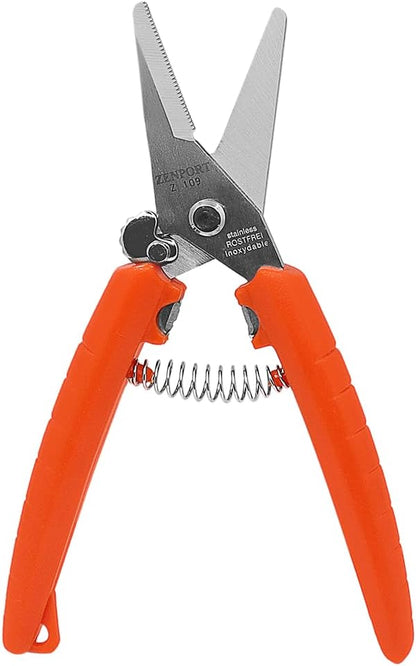 Z109 Stainless Floral Bunch Cutter Shears, Serrated Blade, 7.5-Inch , Orange