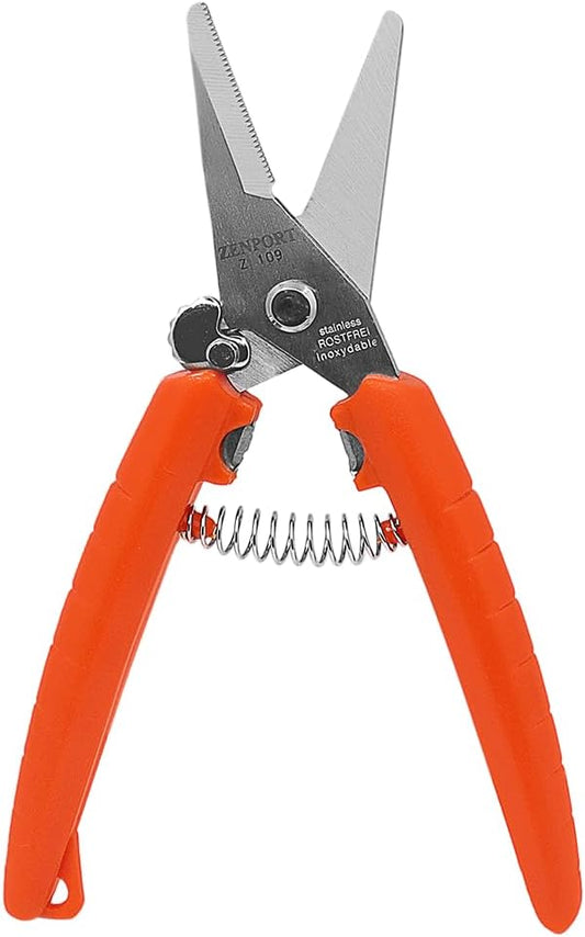 Z109 Stainless Floral Bunch Cutter Shears, Serrated Blade, 7.5-Inch , Orange