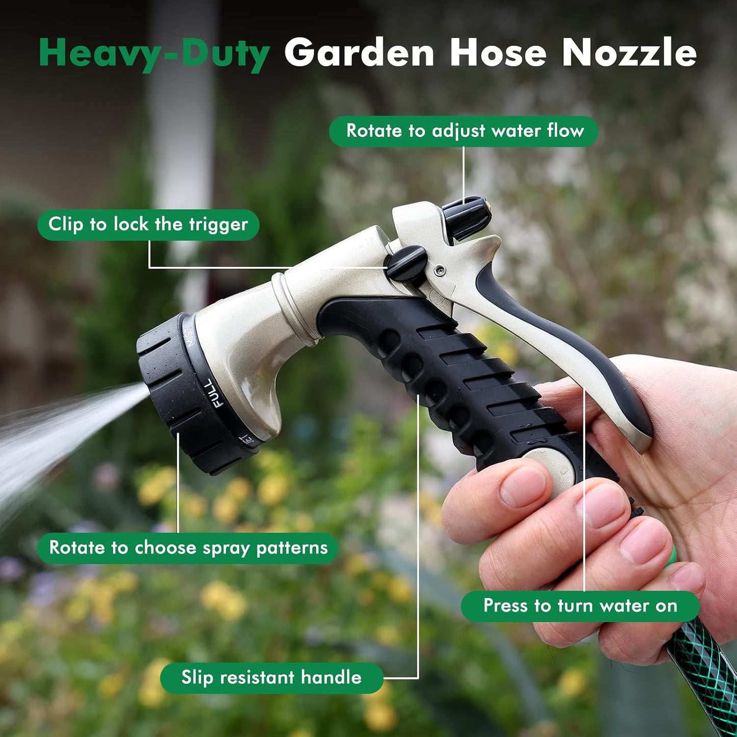 Garden Hose Nozzle Heavy Duty, Fireman Style Water Hose Nozzle