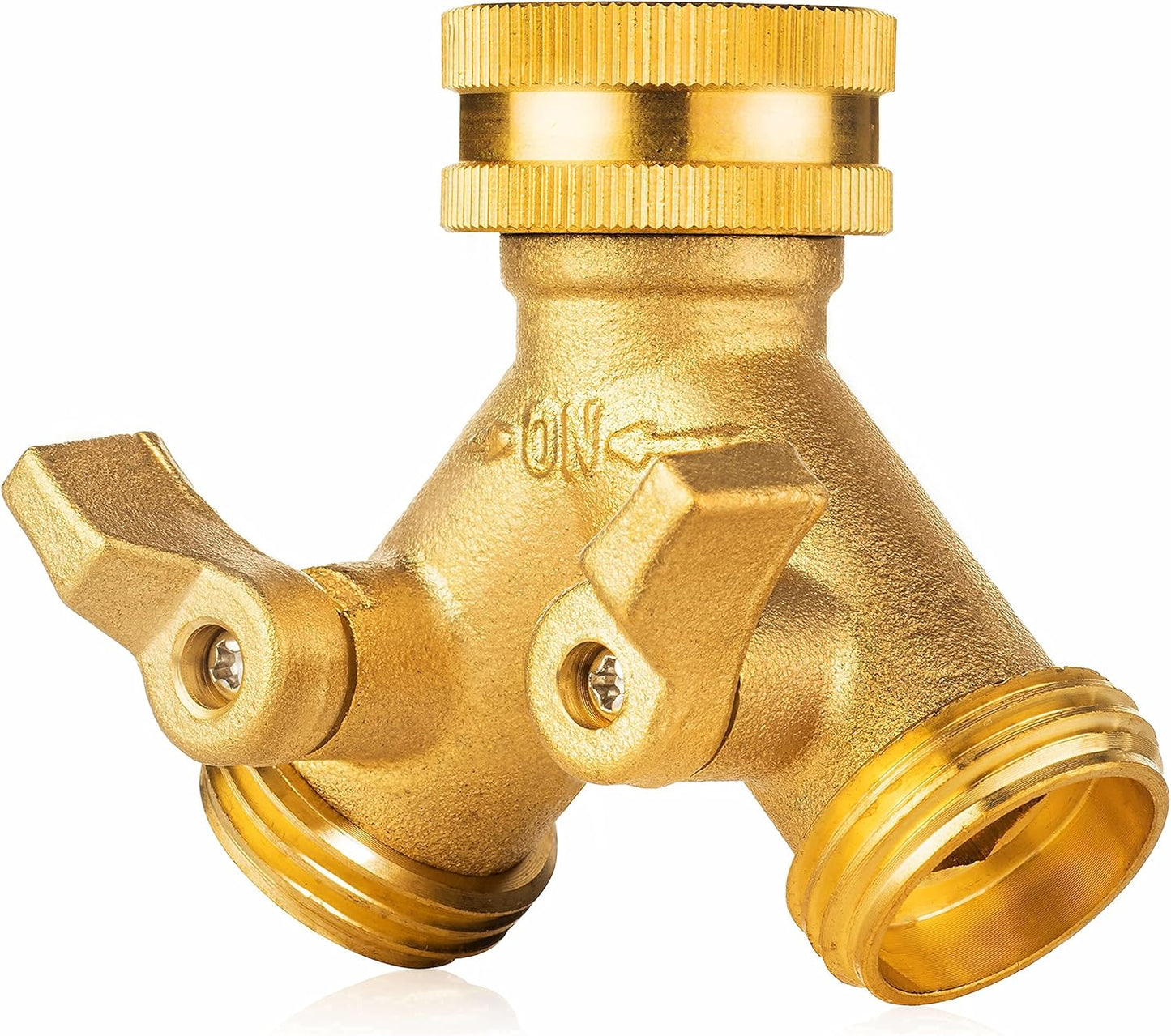Garden Hose Splitter, 2 Way Heavy Duty Brass Water Hose Splitter Lead-free Compliant, Faucet Spigot Y Splitter for outdoor use Double Valve Adapter Plus 2 Rubber Washers & Tape