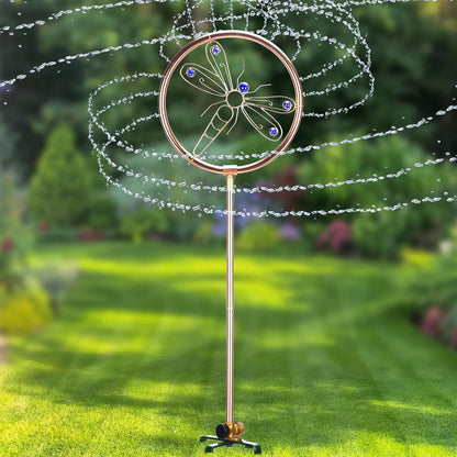 34" Tall Copper-Coated Stainless Steel Garden Sprinkler, 360° Rotating Decorative Ornamental Sprinkler for Lawn, Yard & Landscape Watering (Dragonfly)