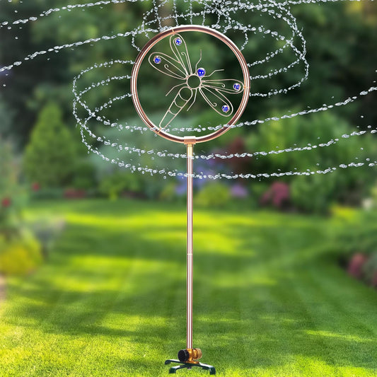 34" Tall Copper-Coated Stainless Steel Garden Sprinkler, 360° Rotating Decorative Ornamental Sprinkler for Lawn, Yard & Landscape Watering (Dragonfly)