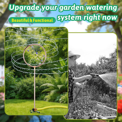 34" Tall Copper-Coated Stainless Steel Garden Sprinkler, 360° Rotating Decorative Ornamental Sprinkler for Lawn, Yard & Landscape Watering (Dragonfly)