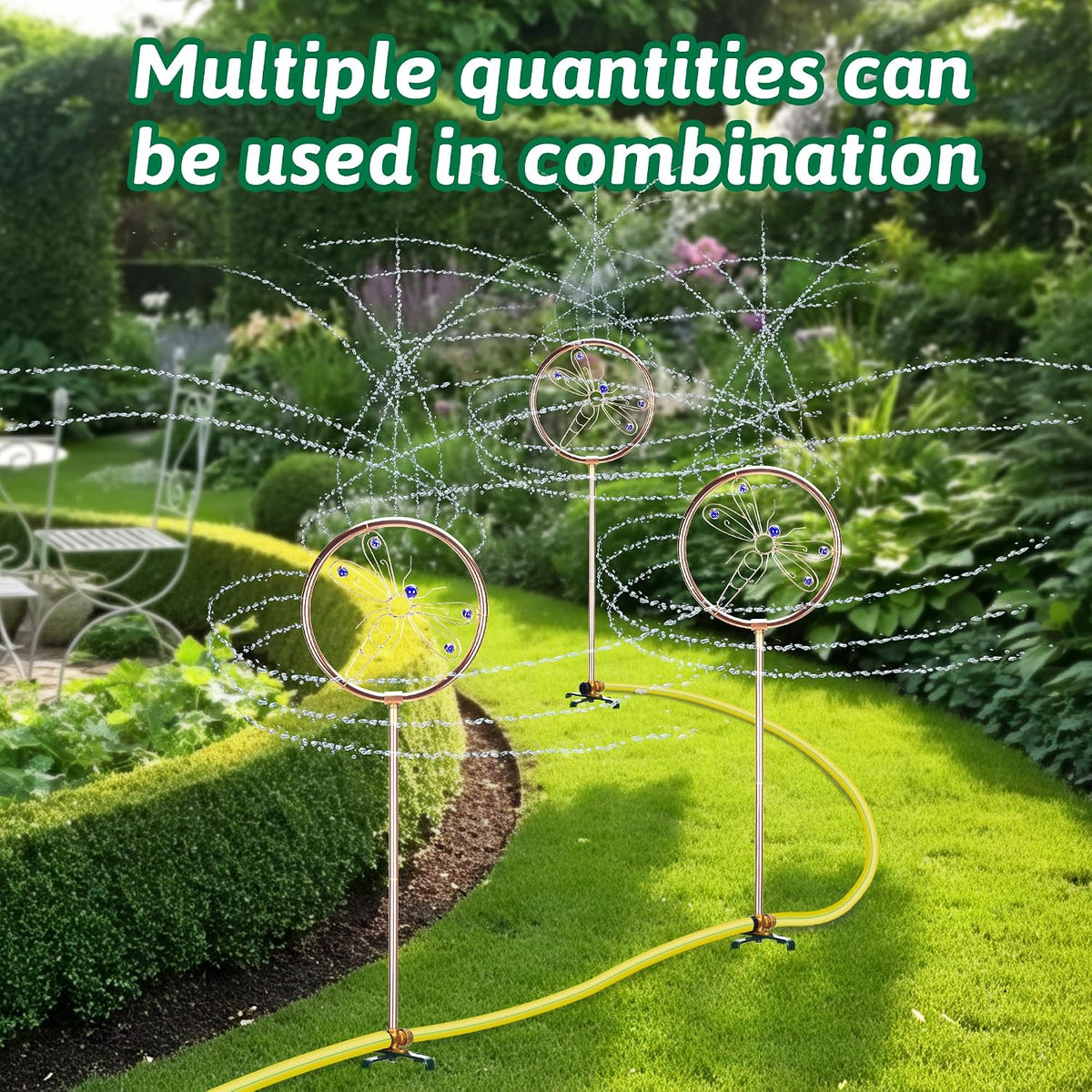 34" Tall Copper-Coated Stainless Steel Garden Sprinkler, 360° Rotating Decorative Ornamental Sprinkler for Lawn, Yard & Landscape Watering (Dragonfly)
