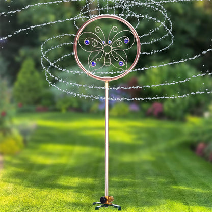 34" Tall Copper-Coated Stainless Steel Garden Sprinkler, 360° Rotating Decorative Ornamental Sprinkler for Lawn, Yard & Landscape Watering (Dragonfly)