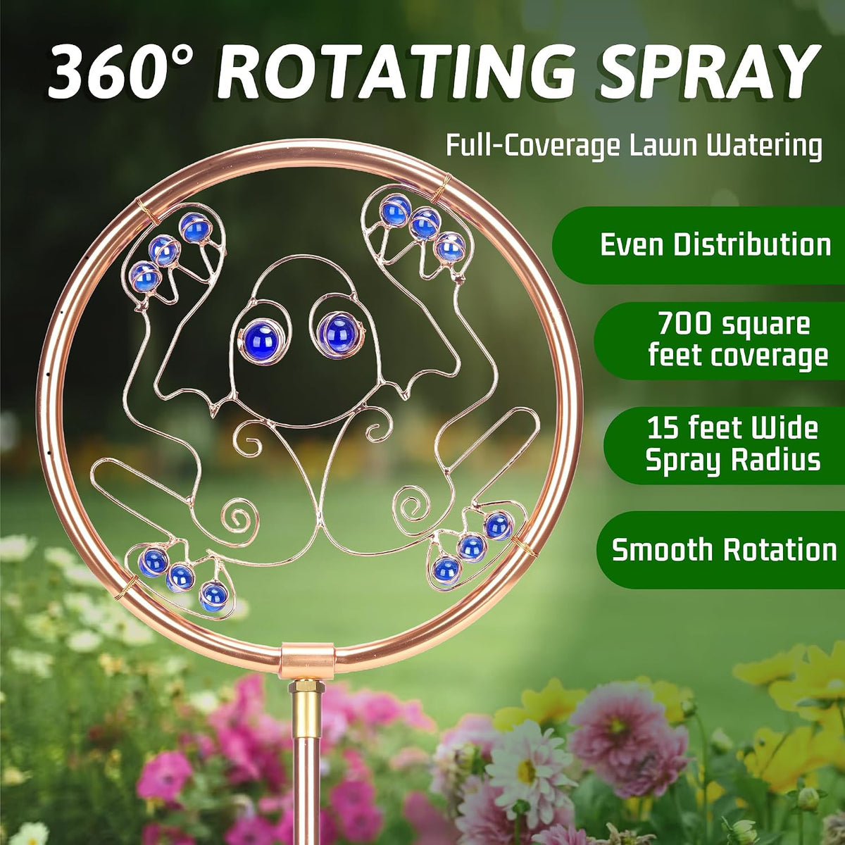 34" Tall Copper-Coated Stainless Steel Garden Sprinkler, 360° Rotating Decorative Ornamental Sprinkler for Lawn, Yard & Landscape Watering (Dragonfly)
