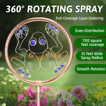 34" Tall Copper-Coated Stainless Steel Garden Sprinkler, 360° Rotating Decorative Ornamental Sprinkler for Lawn, Yard & Landscape Watering (Dragonfly)