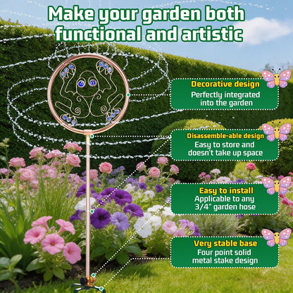 34" Tall Copper-Coated Stainless Steel Garden Sprinkler, 360° Rotating Decorative Ornamental Sprinkler for Lawn, Yard & Landscape Watering (Dragonfly)