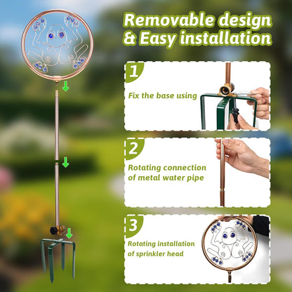 34" Tall Copper-Coated Stainless Steel Garden Sprinkler, 360° Rotating Decorative Ornamental Sprinkler for Lawn, Yard & Landscape Watering (Dragonfly)