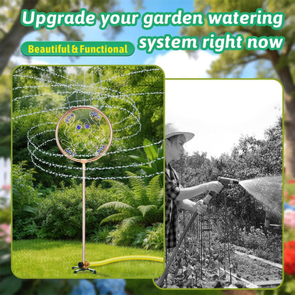 34" Tall Copper-Coated Stainless Steel Garden Sprinkler, 360° Rotating Decorative Ornamental Sprinkler for Lawn, Yard & Landscape Watering (Dragonfly)