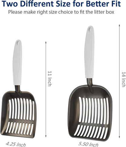 Cat Litter Scoop, Non-Stick Plated Aluminum Alloy Sifter, Kitty Durable Metal Scooper, Deep Shovel, Long Handle, Kitten Pooper Lifter, Size Medium, Coated Black Body with Turkish Blue Handle