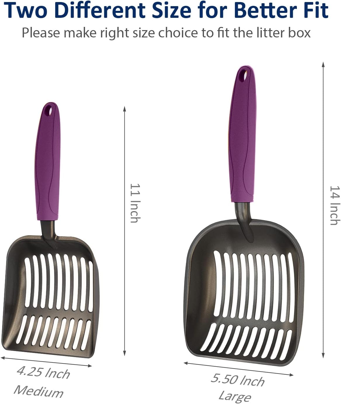 Cat Litter Scoop, Non-Stick Plated Aluminum Alloy Sifter, Kitty Durable Metal Scooper, Deep Shovel, Long Handle, Kitten Pooper Lifter, Size Medium, Coated Black Body with Turkish Blue Handle