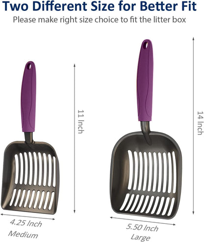 Cat Litter Scoop, Non-Stick Plated Aluminum Alloy Sifter, Kitty Durable Metal Scooper, Deep Shovel, Long Handle, Kitten Pooper Lifter, Size Medium, Coated Black Body with Turkish Blue Handle