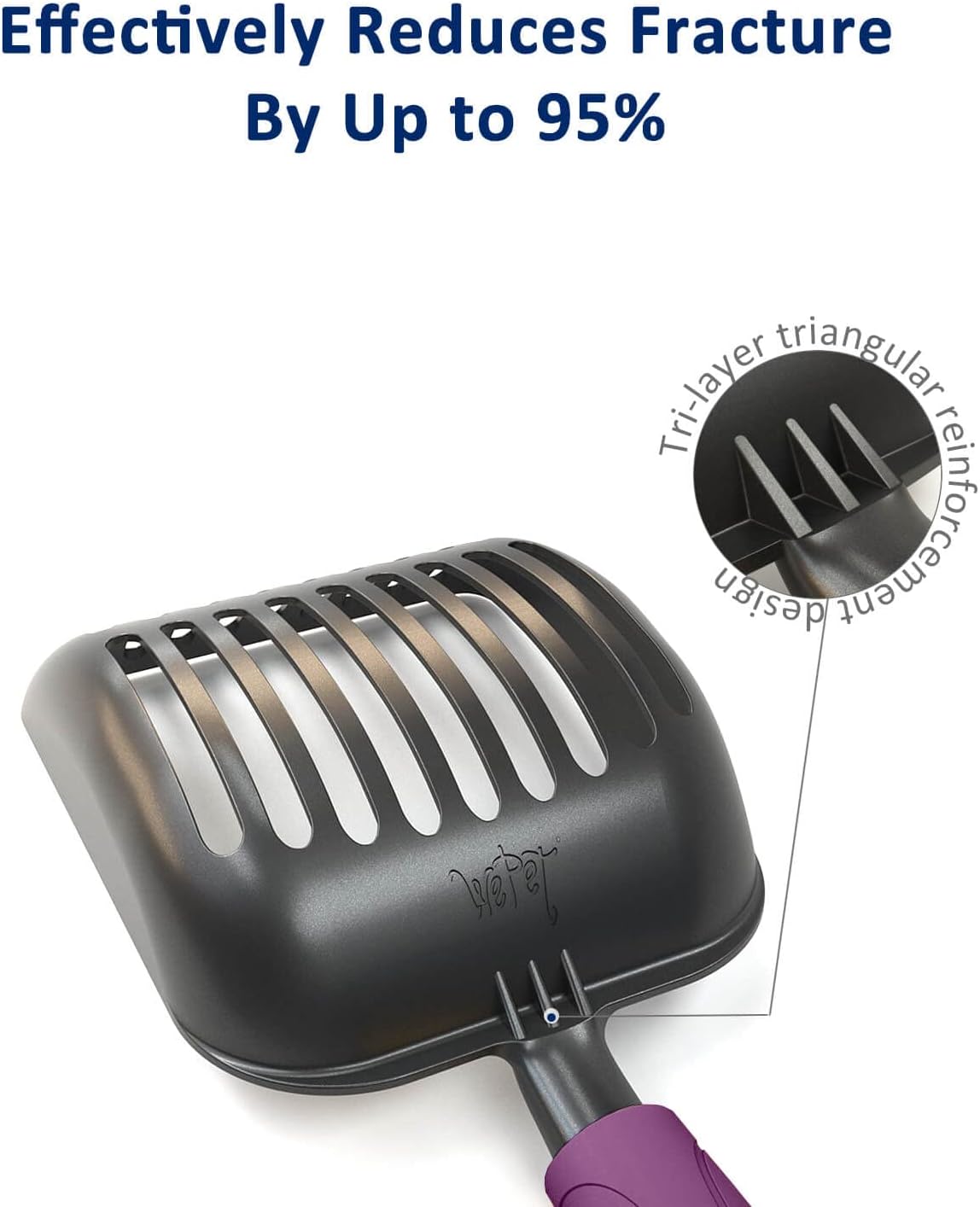 Cat Litter Scoop, Non-Stick Plated Aluminum Alloy Sifter, Kitty Durable Metal Scooper, Deep Shovel, Long Handle, Kitten Pooper Lifter, Size Medium, Coated Black Body with Turkish Blue Handle
