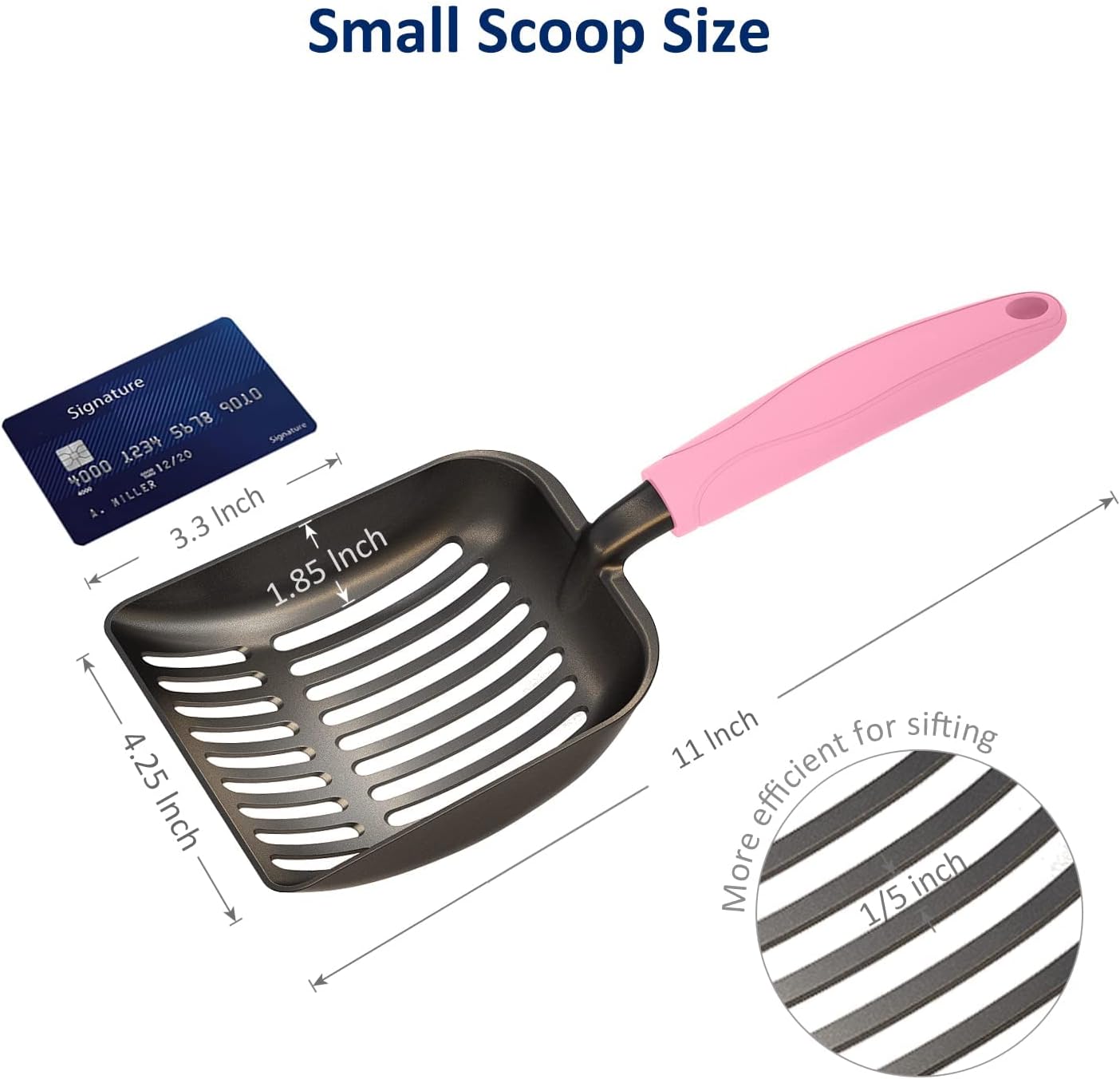 Cat Litter Scoop, Non-Stick Plated Aluminum Alloy Sifter, Kitty Durable Metal Scooper, Deep Shovel, Long Handle, Kitten Pooper Lifter, Size Medium, Coated Black Body with Turkish Blue Handle