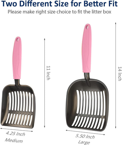 Cat Litter Scoop, Non-Stick Plated Aluminum Alloy Sifter, Kitty Durable Metal Scooper, Deep Shovel, Long Handle, Kitten Pooper Lifter, Size Medium, Coated Black Body with Turkish Blue Handle