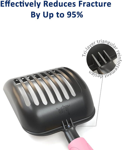 Cat Litter Scoop, Non-Stick Plated Aluminum Alloy Sifter, Kitty Durable Metal Scooper, Deep Shovel, Long Handle, Kitten Pooper Lifter, Size Medium, Coated Black Body with Turkish Blue Handle