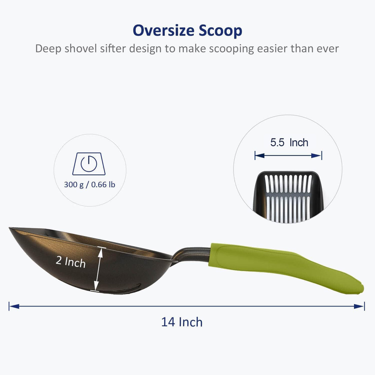 Cat Litter Scoop, Non-Stick Plated Aluminum Alloy Sifter, Kitty Durable Metal Scooper, Deep Shovel, Long Handle, Kitten Pooper Lifter, Size Medium, Coated Black Body with Turkish Blue Handle