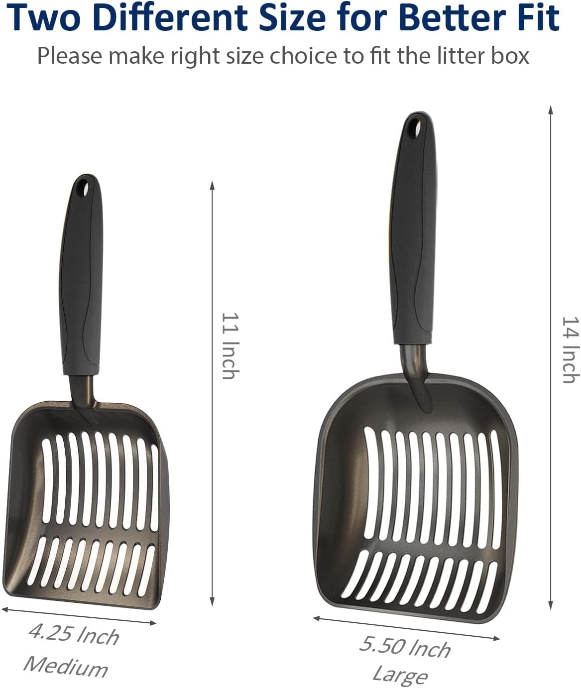 Cat Litter Scoop, Non-Stick Plated Aluminum Alloy Sifter, Kitty Durable Metal Scooper, Deep Shovel, Long Handle, Kitten Pooper Lifter, Size Medium, Coated Black Body with Turkish Blue Handle